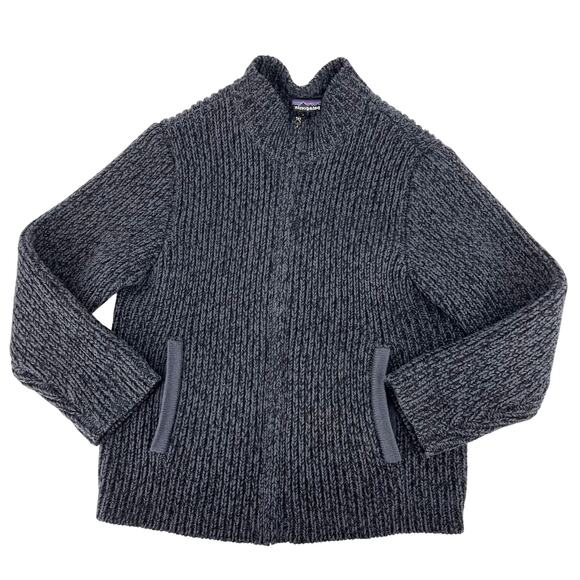 Patagonia Men's M-L Chunky Knit Wool Cotton Mock Neck Cardigan Gray Pockets - Picture 1 of 4